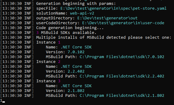 generator cli SDK selection